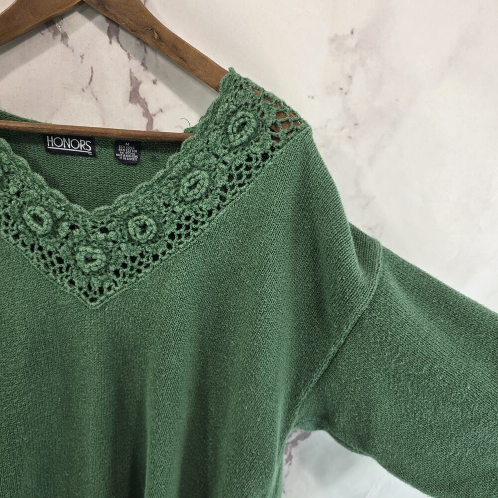 Vintage Sweater Womens Large 90s Green Oversized Coastal Cotton Ramie Crochet - Picture 11 of 12